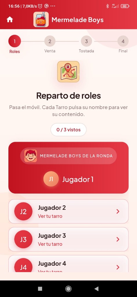 Pantalla de reparto de roles
