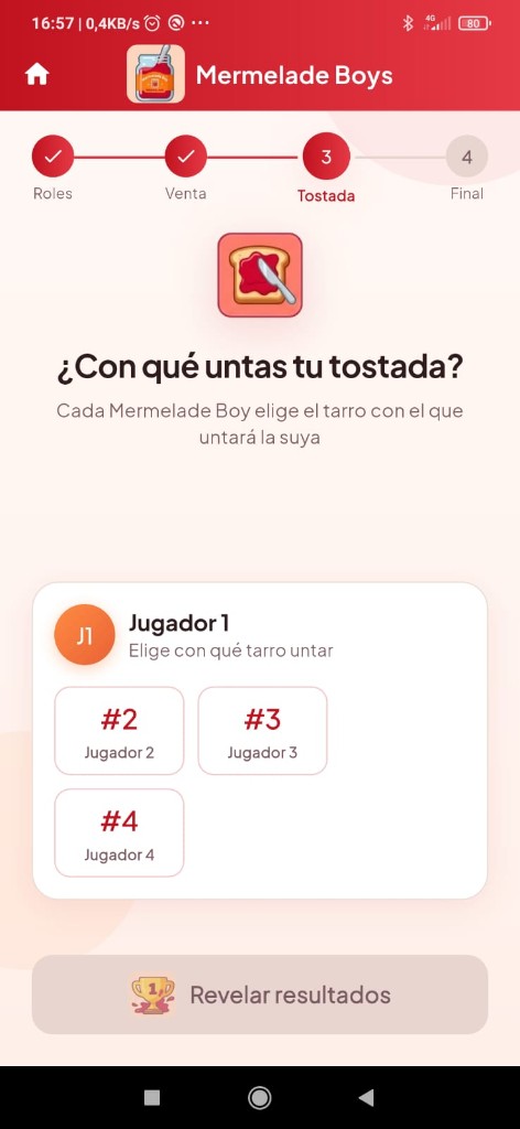 Pantalla de elección de tarro para untar la tostada