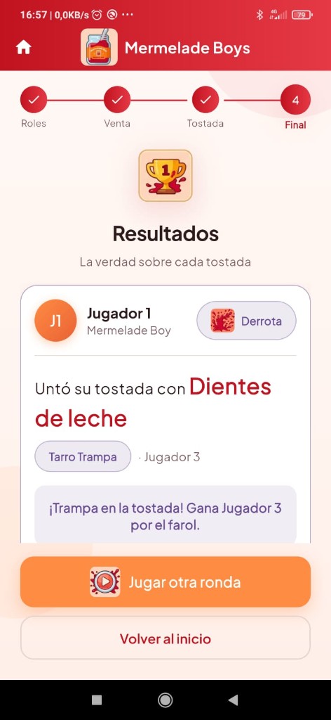 Pantalla de resultados con trampa revelada